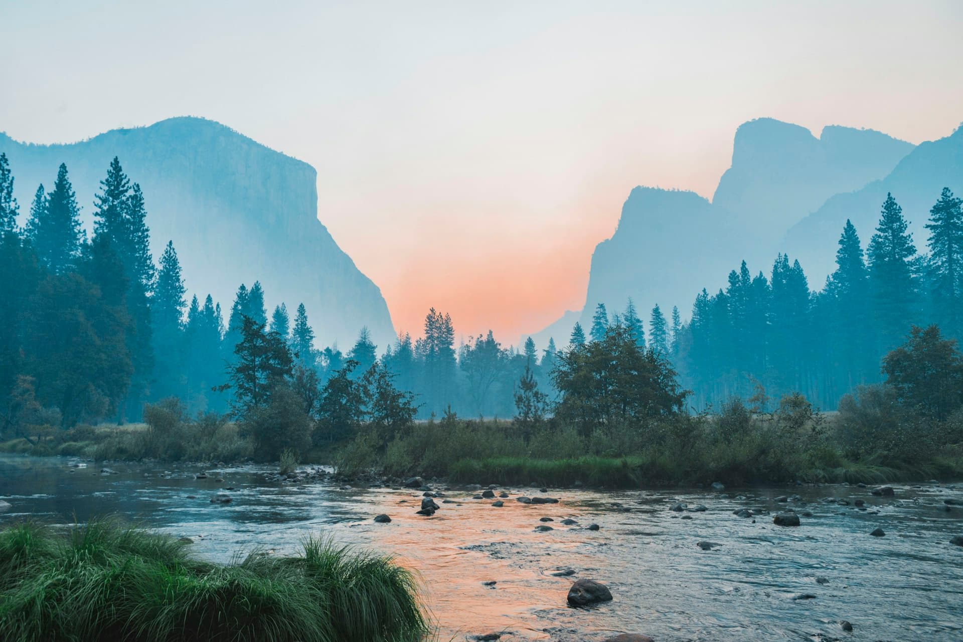 A remote mountain valley at first light